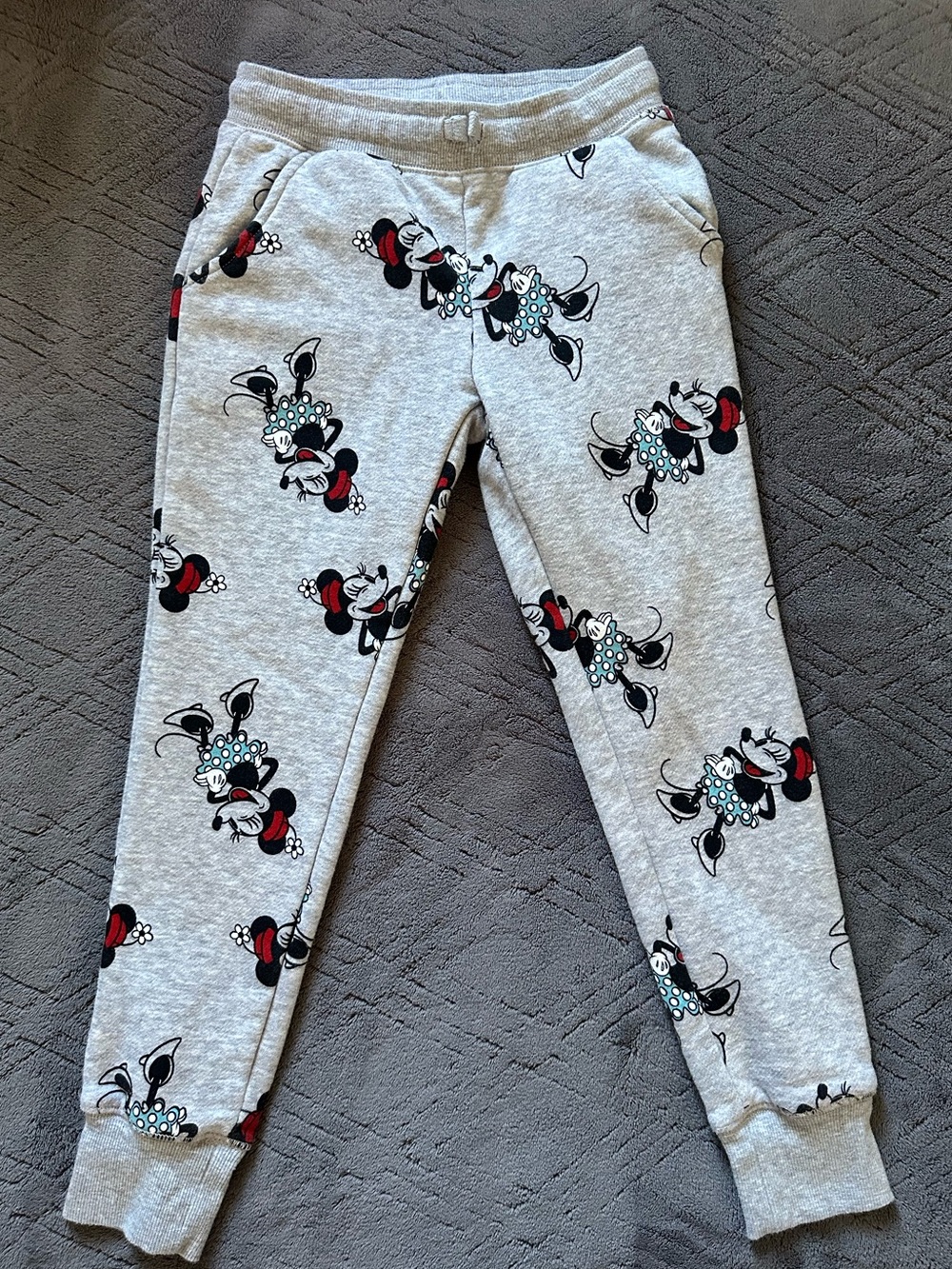 Disney Gray Minnie Mouse All-Over Print Joggers with Red Accents Size Small